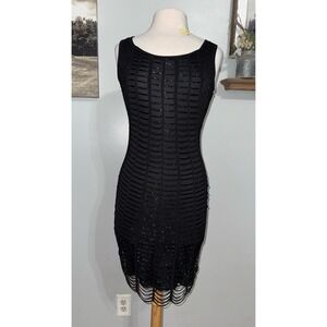 Kroshetta By Papillon‎ black beaded bodycon sleeveless tank dress small